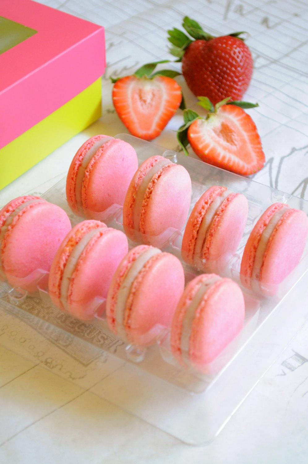 20 Strawberry and White Chocolate French Macarons-Macarons-ZAM ARTISAN CHOCOLATES